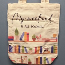 My Weekend Is All Booked Beige Tote Bag, Books Print, 14x12in Excellent condtion