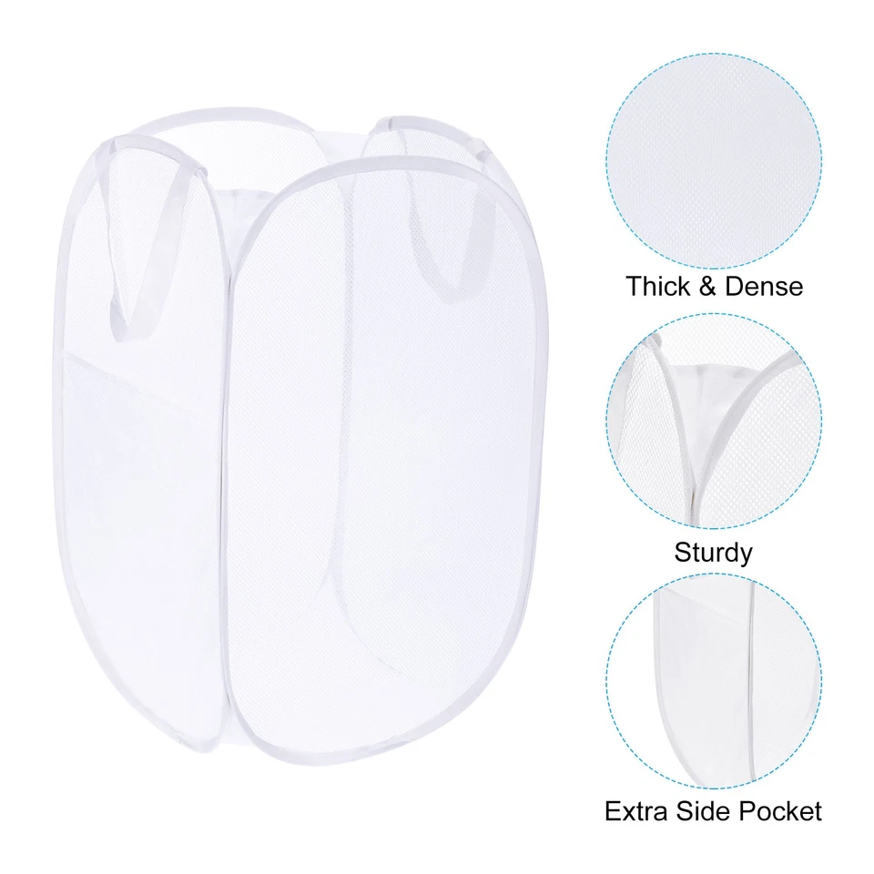 Mesh Laundry Hamper, Collapsible Laundry Baskets Bag, White - Image 3 of 4