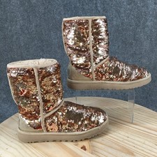 UGG Classic Short Winter Boots Womens 7 Sequins Pull On Sheepskin Sparkle Gold