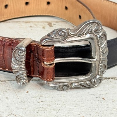 Brighton Brown Black Leather Belt Silver Accents Buckle  display picture 1