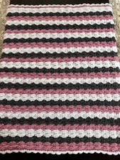Beautiful Handmade Crochet Baby Blanket 36  x 36  White/ Grey/Pink