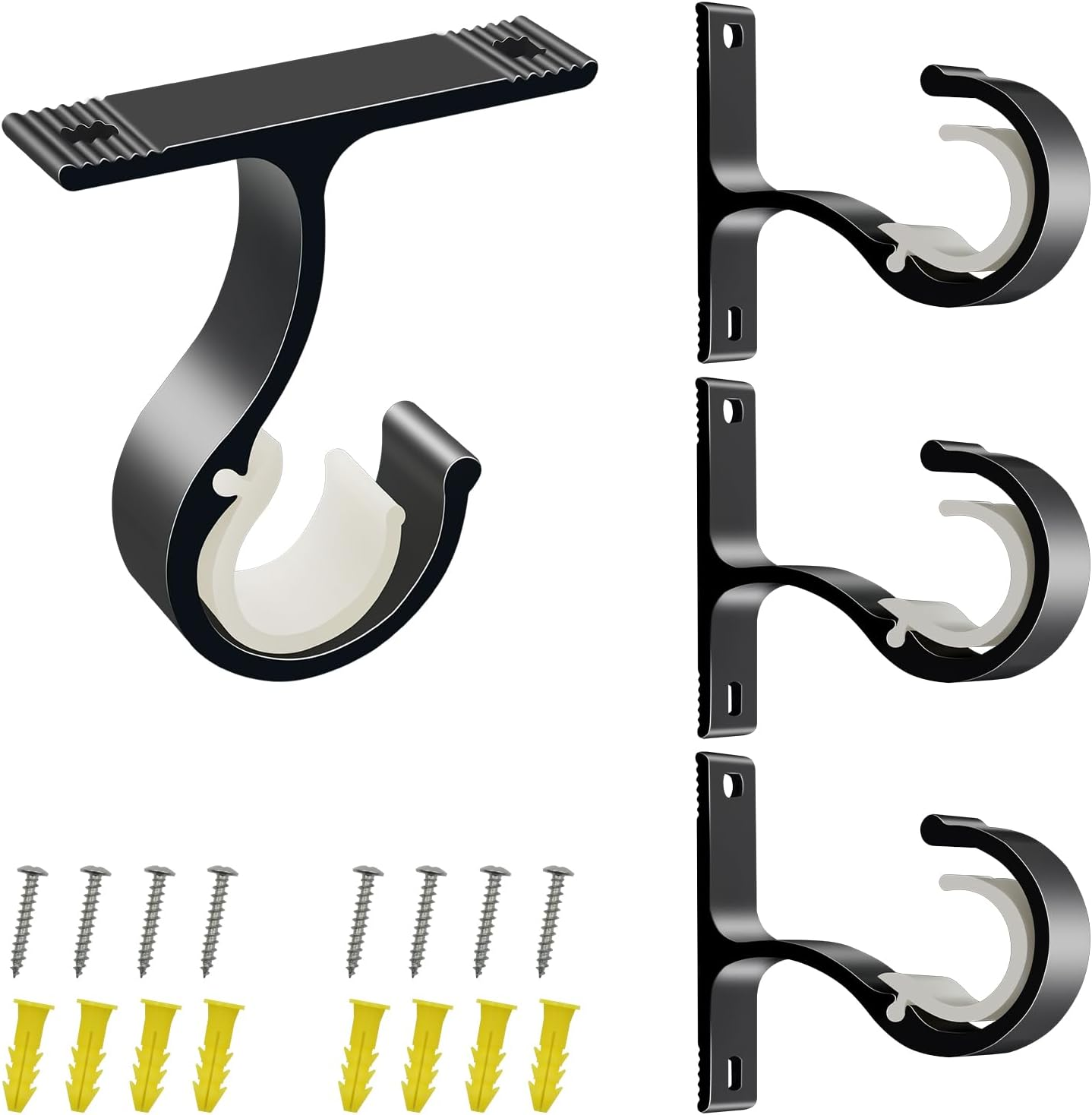 New 4 Pcs Curtain Rail Brackets Black Heavy Duty Curtain Pole Holder 25Mm-28Mm