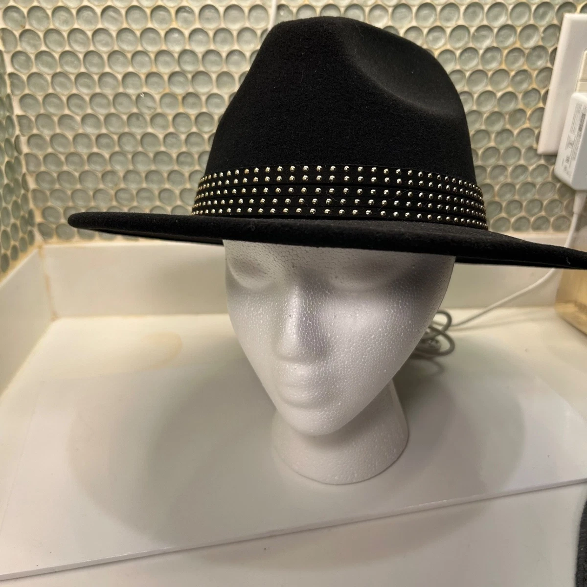 Callanan Millinery Western Cowboy Hat Black Silver Studded Knit Bow Fedora OS Rockmount Crushable Black Felt Concho Western Cowboy Hat main image 3