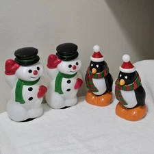 Vintage General Foam 9" Blow Molds Lot of 4 Snowmen / Penguin Light Toppers