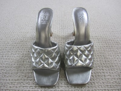 Vince Camuto Shoes Womens Size 9.5 Heels VC-RESELM Quilted Mule Metallic Nappa
