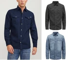 Jack & Jones Sheridan Denim Long Sleeve Shirt Dark Navy Medium Blue Black Denim