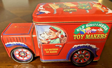 Vintage Tin Elf Brothers Toy Makers W/Rolling Wheels And 2 Compartments