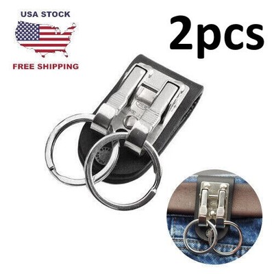 2pcs Leather Dual Detachable Quickdraw Belt Clip Double Key Ring Holder Quick