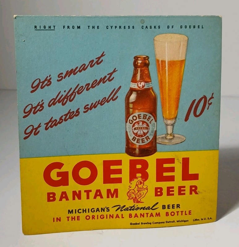 1940s Beer Sign Old Vintage Goebel Bantam Beer Advertising Sign Detroit Michigan