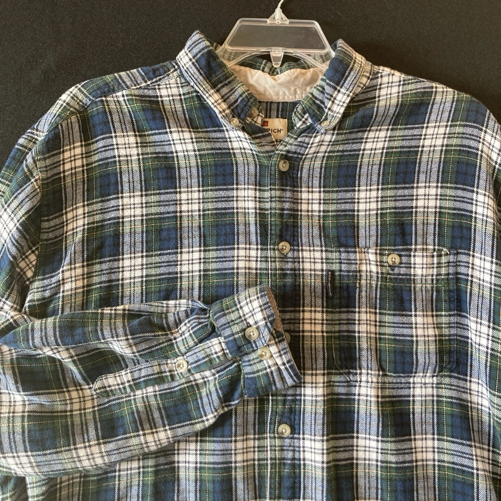 Woolrich Flannel Button Up Shirt Mens XLT Green/Blue/White Plaid Cotton