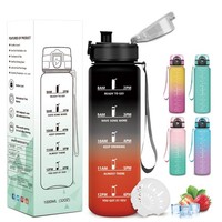 Trinkflasche 1L Mujigaga, Auslaufsicher Mit Zeitmarkierung, Sportflasche Yoga