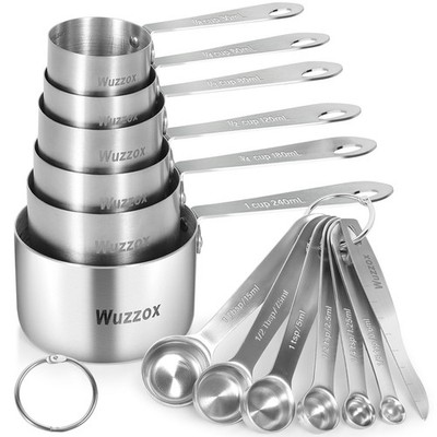 13 PCS Stainless Steel Measuring Cups Spoons Set Stackable Metal Cooking Bake