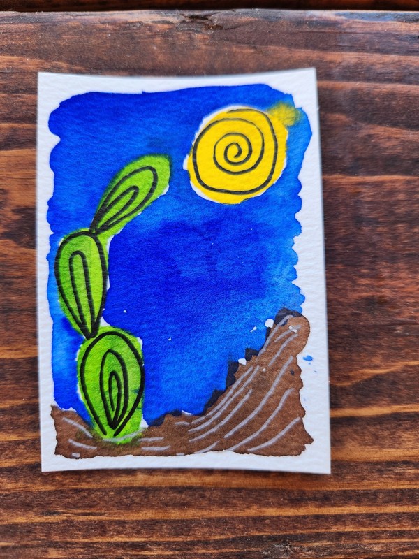 ACEO orginal watercolor prickly pear cactus by Cactus Moon Design 2.5x3.5
