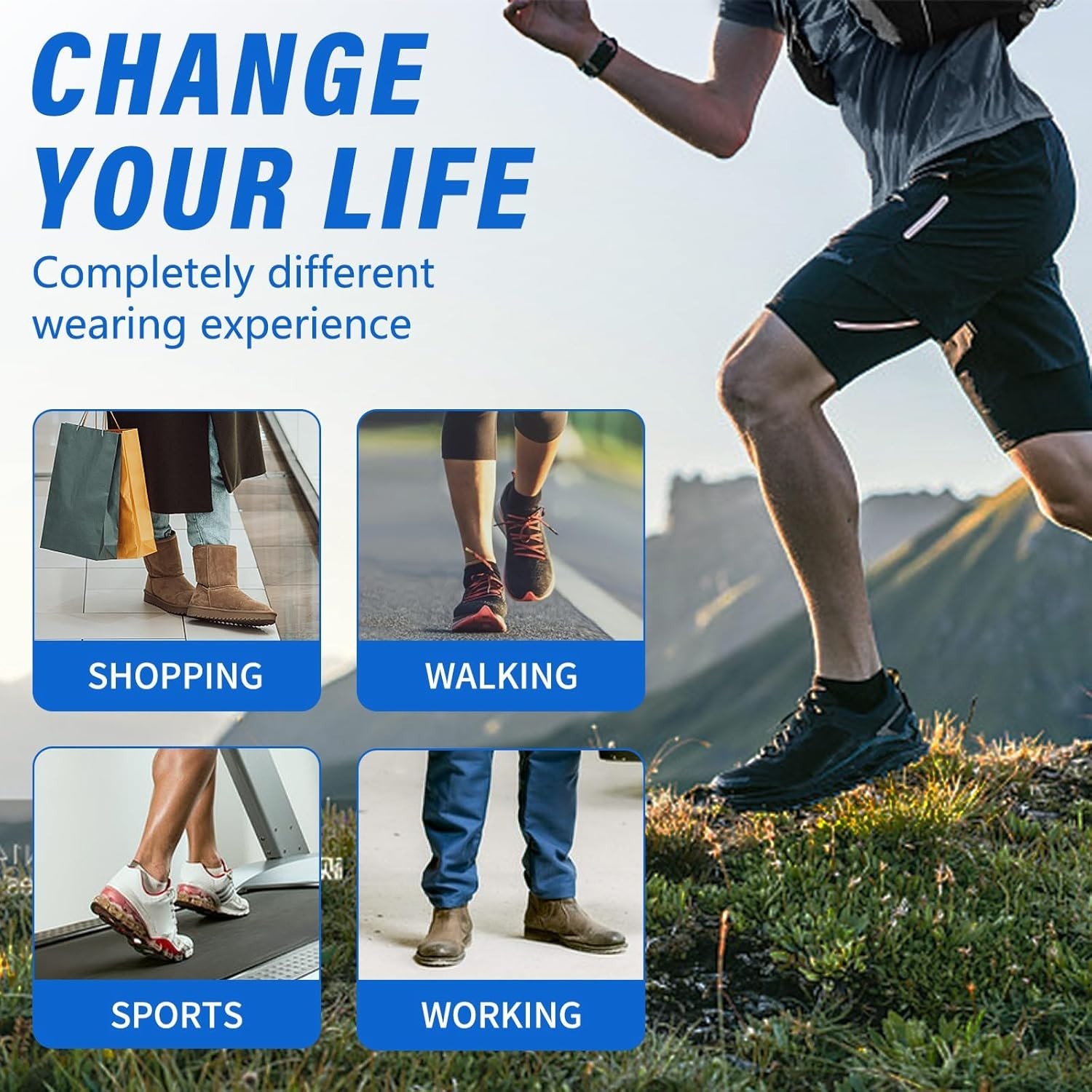 Insoles Men WORK Massaging Gel Full Shoe Insole Sz 8-14 (1 pair) Bran