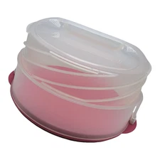 Tupperware Expandable Cake Carrier 12" Pie Taker Pink Collapsible
