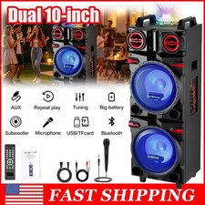 Dual 10" Bluetooth Karaoke Speaker,Outdoor Party PA System with LED Lights Mic