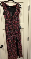 NWT Lulus Maxi Dress Floral Sleeveless Ruched V-Neck Women’s Black Pink  Size S