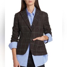 NWT Rag Bone Nancy Windowpane Plaid Wool Blazer Brown Teal Size 00 - Ret 595