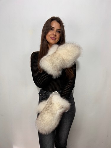Fox Fur And Rex Rabbit Fur Mittens Saga Furs Full Fur Winter Gloves Handmade - Picture 6 of 8