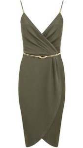 khaki green wrap dress