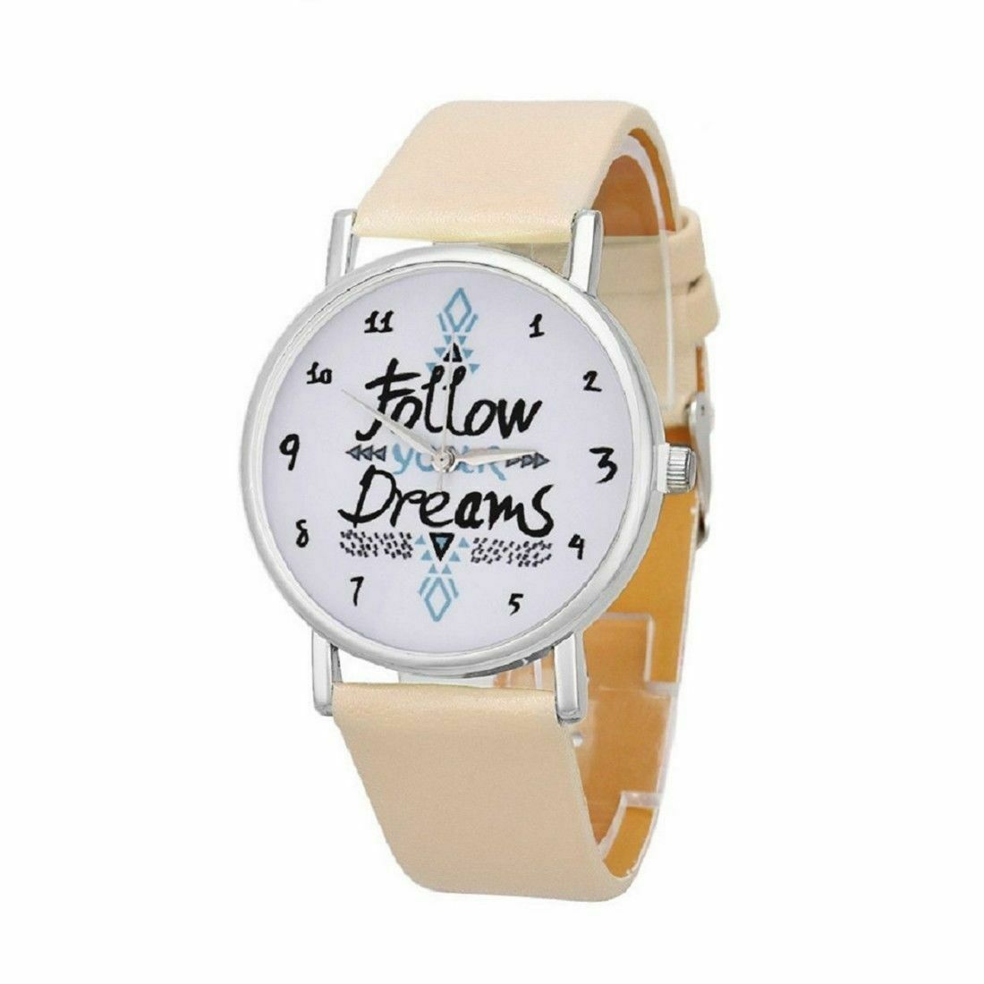 LADIES/UNISEX "FOLLOW YOUR DREAMS" WATCH CLOTTED CREAM COLOUR SOFT LEATHER STRAP