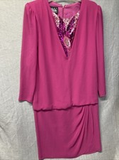 Vtg Ursula of Switzerland Womens 8 Dress Pink Sequin Sheer Lace Flutter Formal