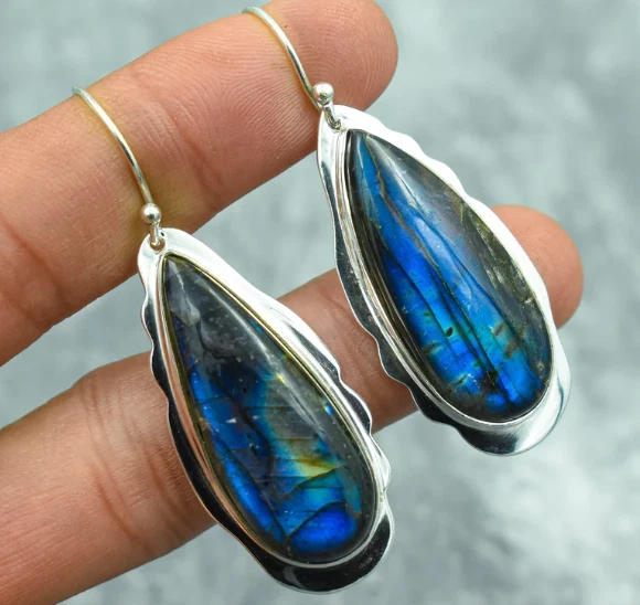 Labradorite Earring 925 Sterling Silver Pear Gemstone Beautiful Earring MK* - Image 4 of 4