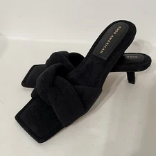 Good American Womens 7 Black Gold Terry Slide Kickstand Mule Kitten Heel Slide