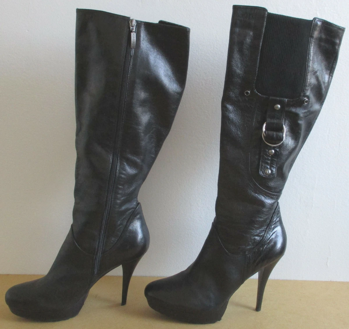 Black Faux Leather Block Heel Over The Knee Thigh High Boots – FloralKini