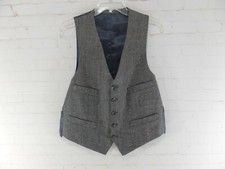 Vintage Mens Wool Plaid Button Up Vest Waistcoat Size M Gray