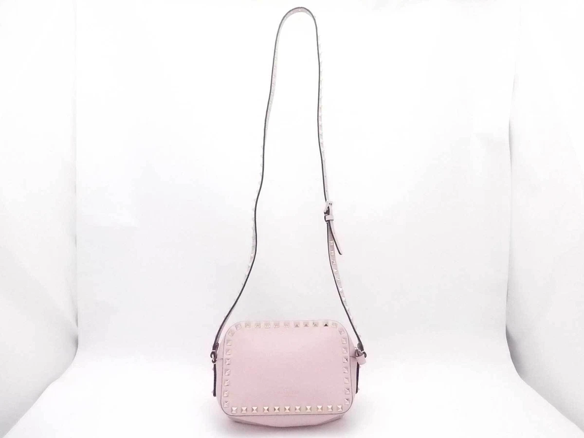 Auth VALENTINO Rockstud Crossbody Shoulder Bag Light Pink/Gold