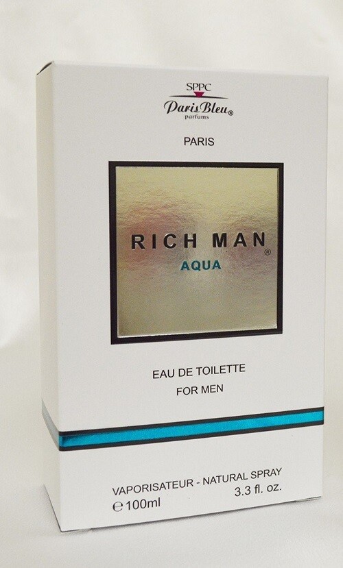 RICH MAN AQUA BY PARIS BLEU 3.3 oz EAU DE TOILETTE SPRAY FOR MEN* NIB