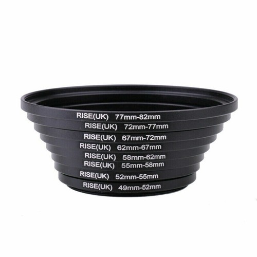 Filter Step up rings set 49-52-55-58-62-67-72-77-82mm 8pcs 49mm-82mm as hood - Picture 2 of 3