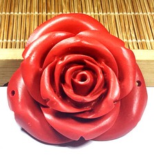 52mm Red cinnabar carved Flower beads pendant 2PCS