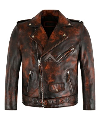 BRANDO Herren Lederjacke Orange Rost Biker Mode Lederjacke