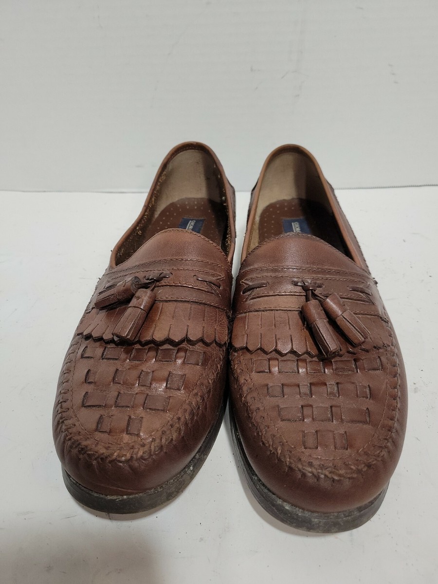 GIORGIO BRUTINI BROWN WOVEN LEATHER SLIP-ON CASUAL LOAFERS 