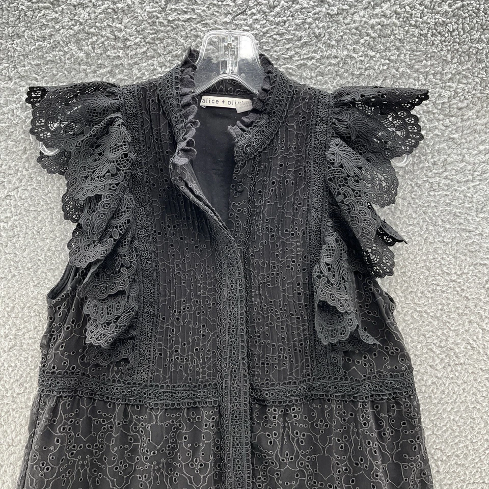 Vestido Alice Olivia Mujer 4 Negro Encaje Pimmy Niveles Relajado Fiesta Mini Foto 2 de 4