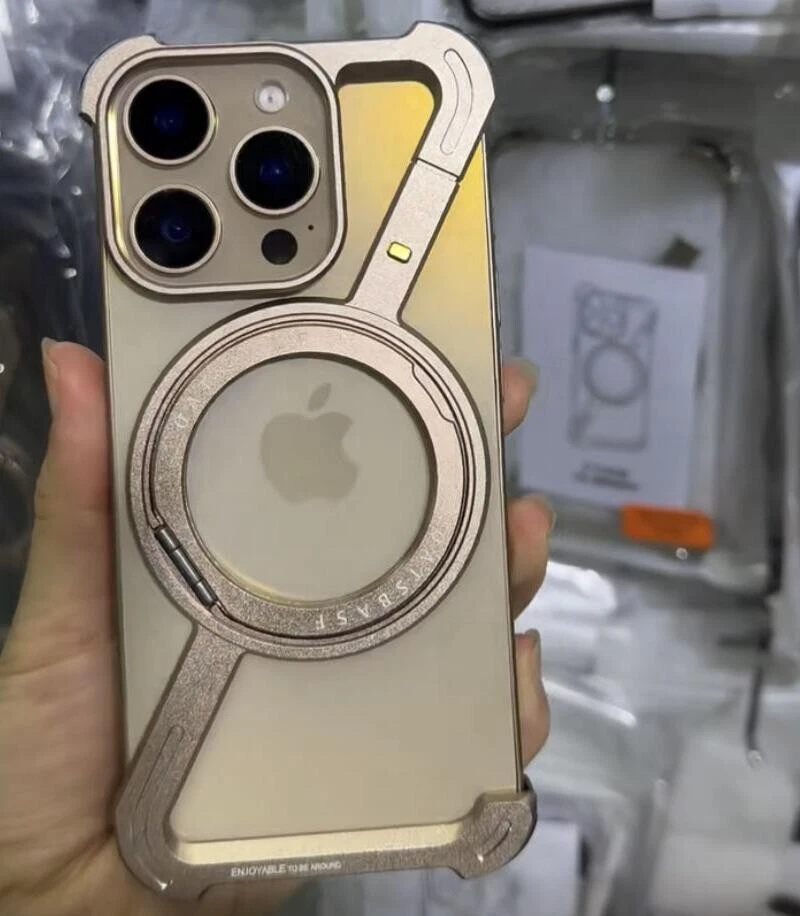 磁性金属 Z 形无框支架保护壳 适合 iPhone 16 15 13 14 Pro Max 15 14 + - 第 3 张/共 18 张