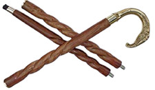 Handmade brass Elephant Head Handle Brown Wood Spiral Curved Walking cane