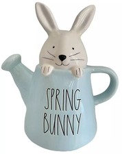 Rae Dunn SPRING BUNNY Artisan Blue Ceramic Blue Watering Can EASTER
