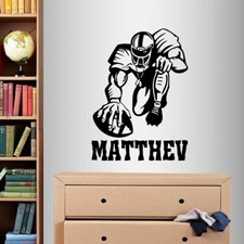 Vinyl Decal Football Player Customized Boys Name Sports Kids Wall Decor 2324