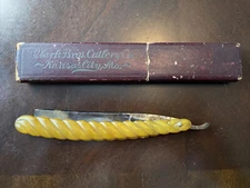 Vtg. Clark Bros Cutlery Co. Kansas City Celluloid Straight Razor, Ex. Hallow Gr.