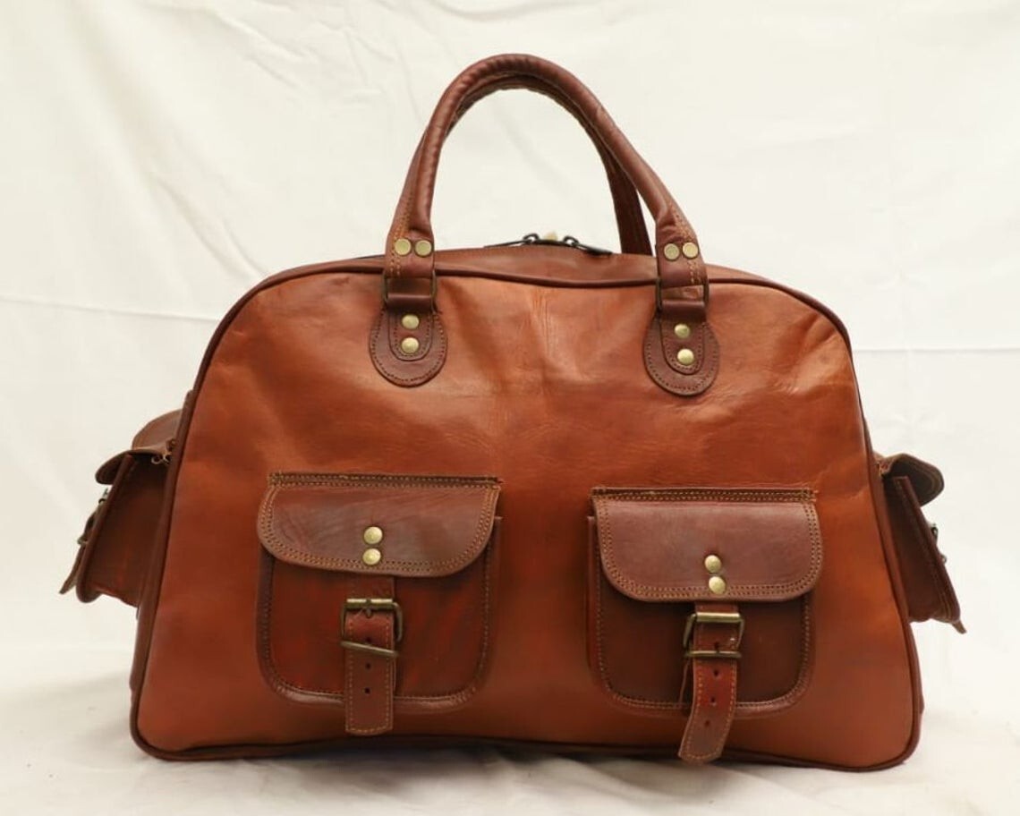 Overnight Brown Leather Travel Luggage Duffel Weekend Genuine Gym Bag
