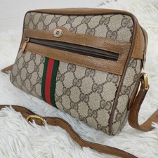 GUCCI Vintage GG Sherry Line Shoulder Bag Crossbody Beige PVC Gold hardware Used
