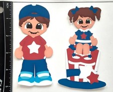 Lot of 2 Brown Haired Boy Girl Patriotic Cap Hat SINGLE LAYER Embellishments 970