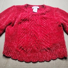 Tommy Bahama Sweater Girls Medium 7/8 Red Christmas Crop Scallop Hem