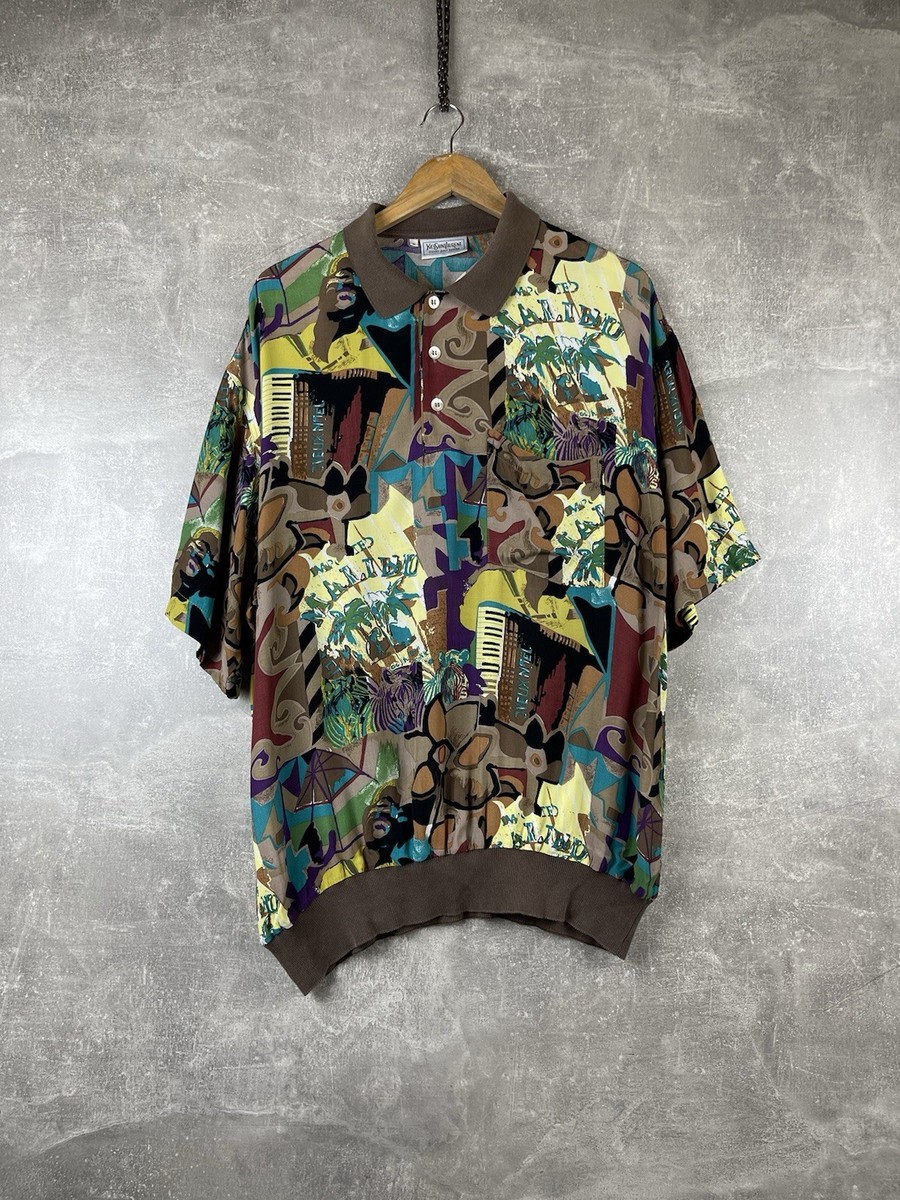 トップス YVES SAINT LAURENT POLO T shirt swag Vintage Yves Saint Laurent Tricots Abstract Polo Grap Shirt 8 Made