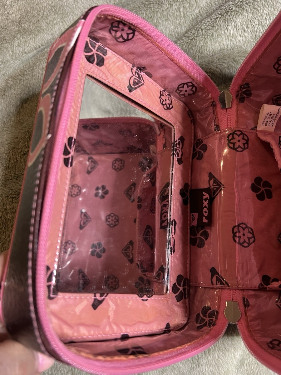 Vintage Roxy Train Case Luggage Makeup Bag Travel Hibiscus