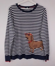 Joules Miranda Striped Dachshund Jumper Size 14 Knitted Navy White Sausage Dog