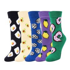 Benefeet Sox Fun Socks for One Size, 5 Pack-egg, Avocado, Cookie,lemon, Donut